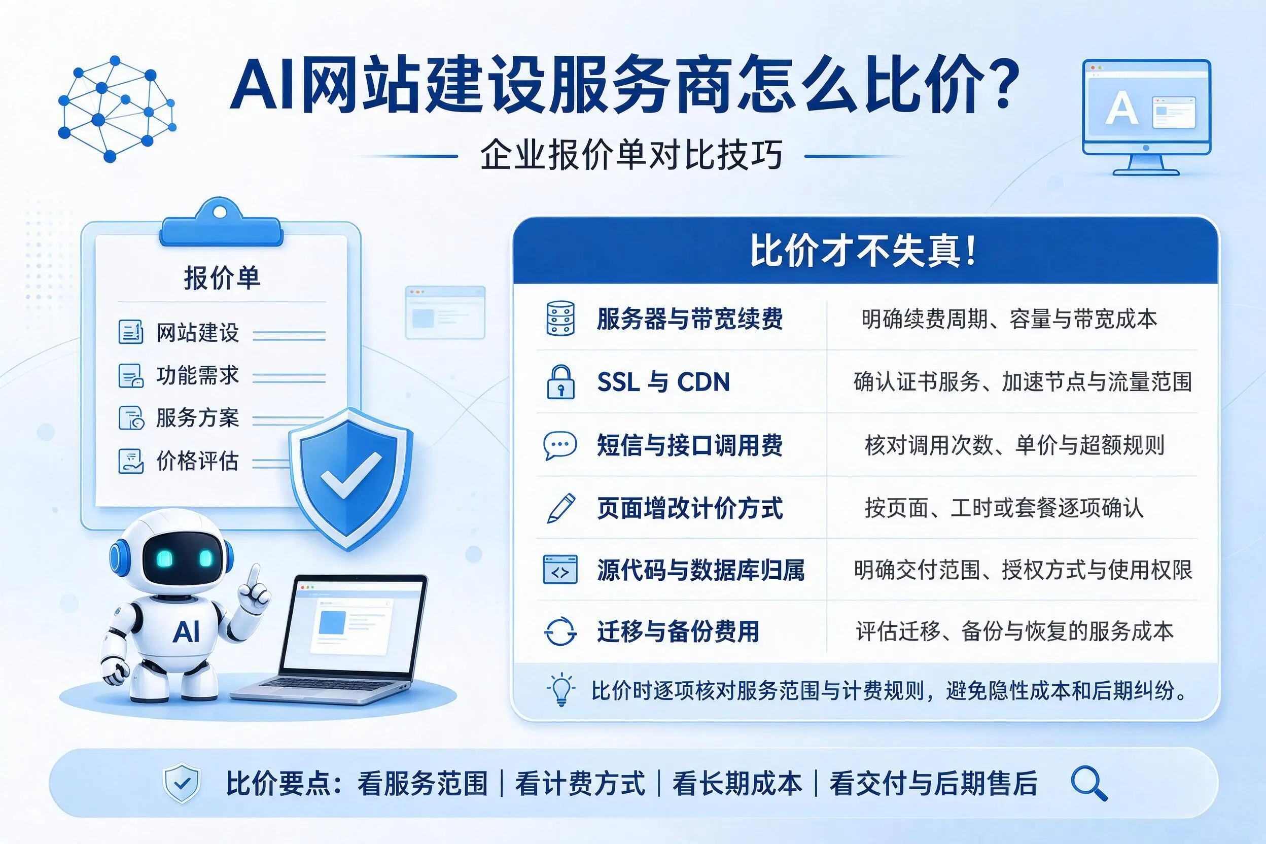AI网站建设服务商怎么比价？红河企业报价单对比技巧